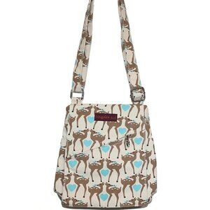 Bungalow 360 Deer & Heart Small Messenger Canvas Crossbody Bag With Peace Zipper